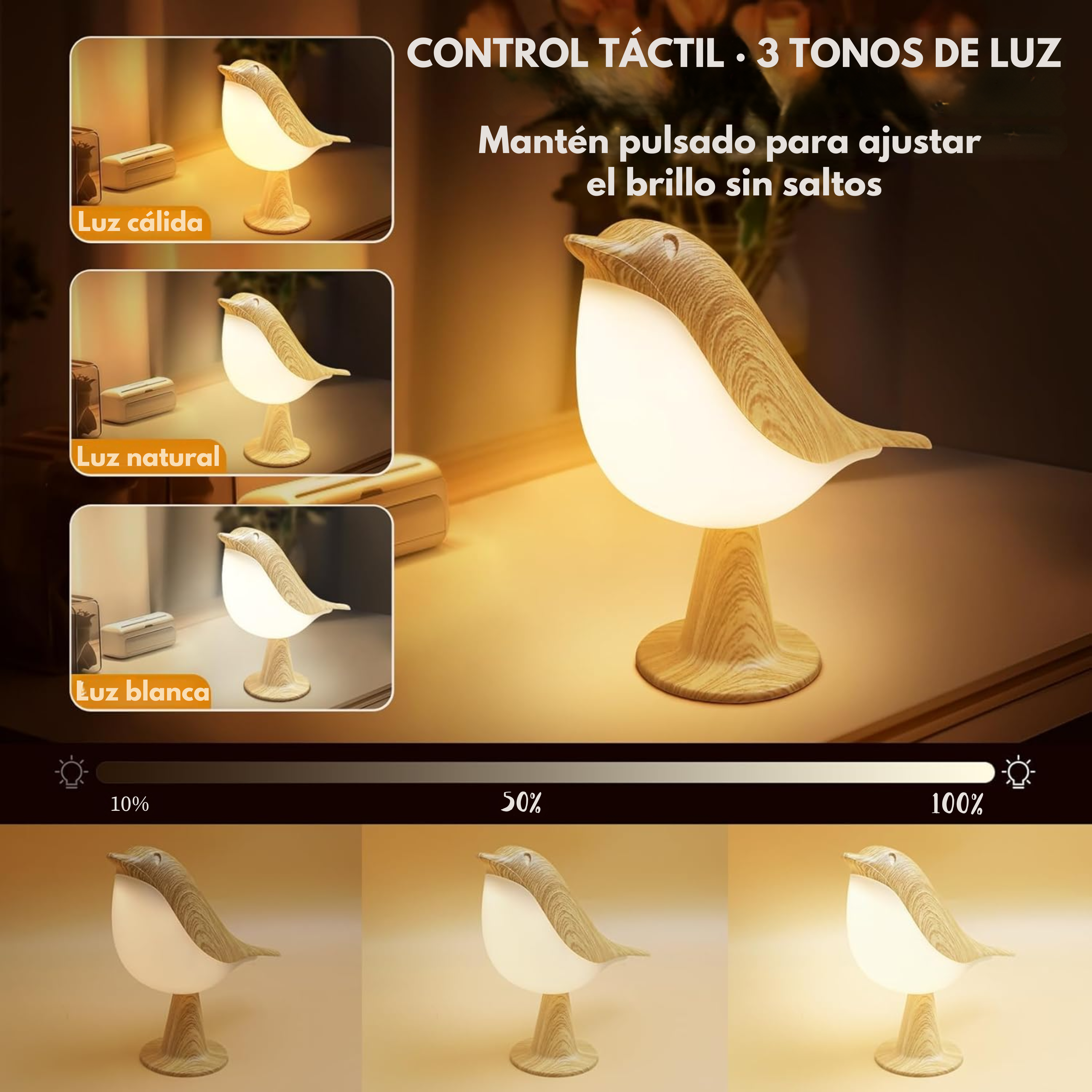 Lámpara LED con forma de pájaro y control táctil